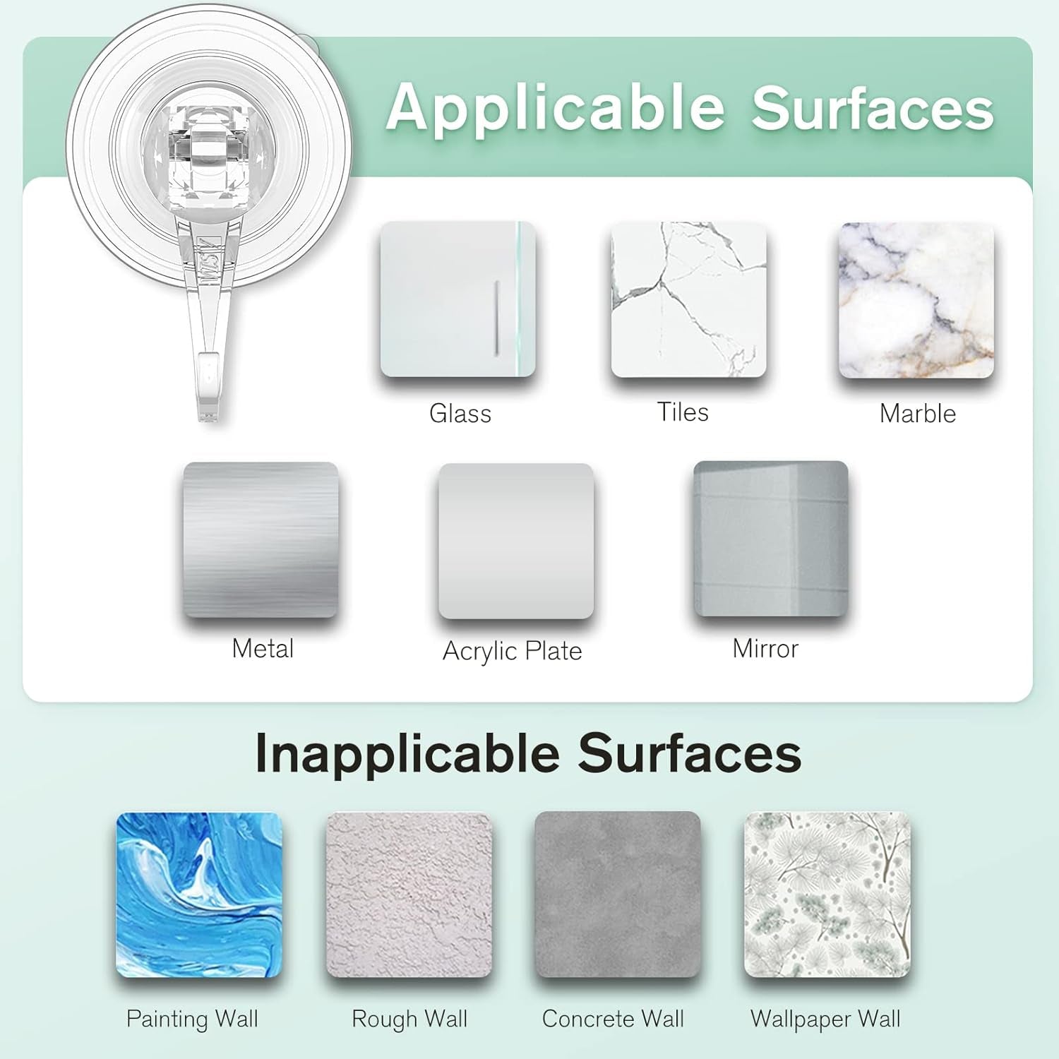 Wreath Hanger, Large Suction Cup Wreath Hooks, Heavy Duty, 22 LB Capacity, Removable and Reusable, Clear, 2 Pcs