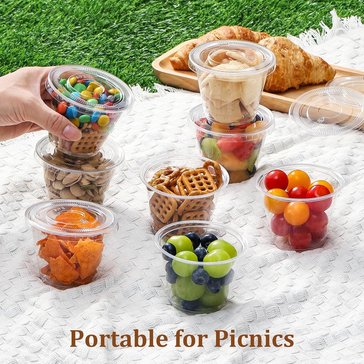[50 Sets, 9 Oz Clear Plastic Cups with Flat Lids No Hole, Disposable Cups with Lids for Ice Cream, Pudding, Cake, Snacks Smoothie, Milkshake, Cold Drinks
