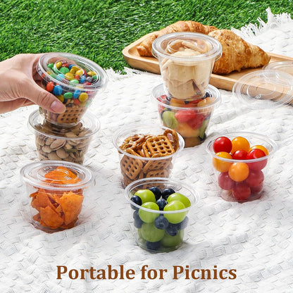 [50 Sets, 9 Oz Clear Plastic Cups with Flat Lids No Hole, Disposable Cups with Lids for Ice Cream, Pudding, Cake, Snacks Smoothie, Milkshake, Cold Drinks