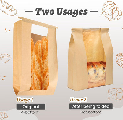 50 Pack Sourdough Bread Bags for Homemade Bread with Tin Tie Tab Lock Bakery Bags with Window Kraft Bag for Toast Sandwich Cookie Snacks Packaging Storage and Gifting(8.27X13.6X3.54In)