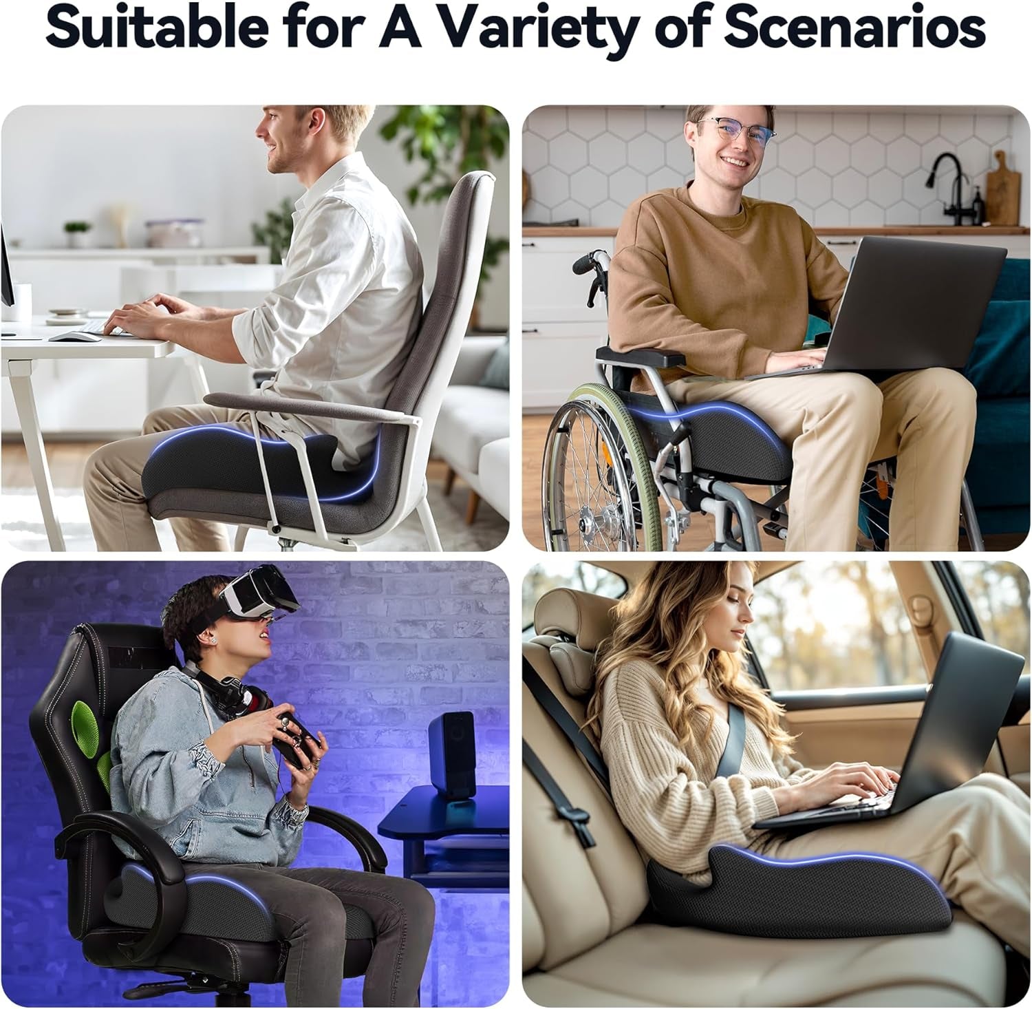 Seat Cushion, X Large Car Seat Cushion, Memory Foam Cushions for Office Chair, Chair Cushions for Tailbone Pain Relief & Pressure Relief Sciatica for Long Sitting
