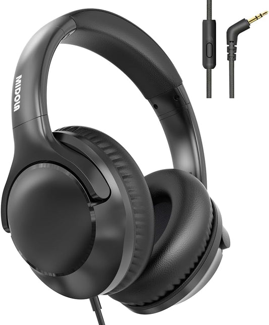 Wired Headphones Over-Ear Hi-Fi Sound with Microphone Adjustable Foldable, 1.5M Cord & 3.5Mm Jack, Lightweight Headset for Kids Adults PC Ipad Laptop Black