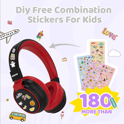 Kids Headphones Bluetooth 5.3 Wireless 60H Play Time Volume Limited 85/110Db over Ear Foldable Protection Headset/Wired Aux Built-In Mic for Boy Girl Travel School Pad Tablet Black
