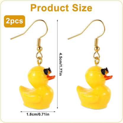 Yellow Duck Earrings - Cute Acrylic Duck Dangle Drop Earrings with Glasses for Women & Girls