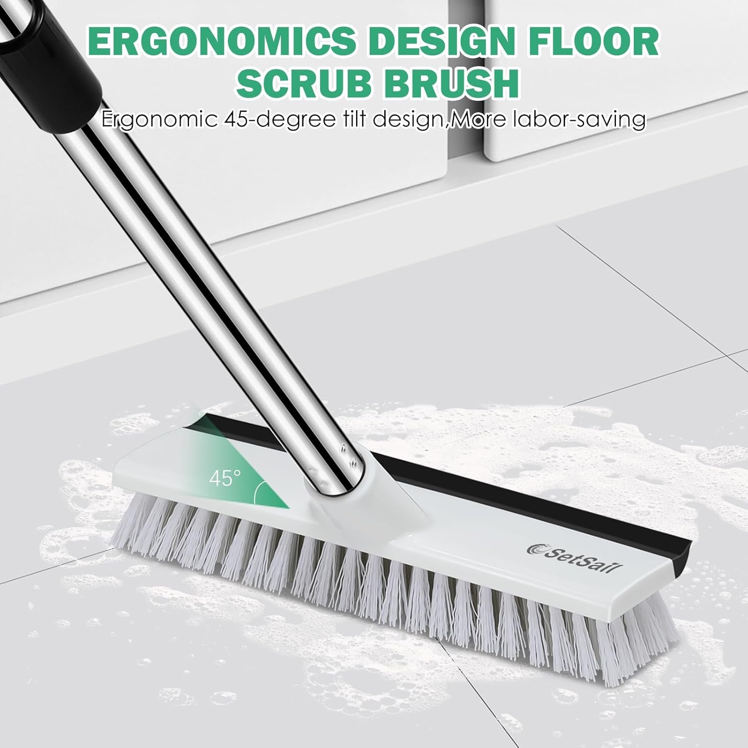 2 Pack Heavy-Duty Scrub Brush+Floor Scrub Brush with 51-Inch Long Adjustable Handle 2 in 1 Scrape Brush Stiff Bristle Floor Scrubber for Cleaning Shower Bathroom Garage Kitchen Wall Deck Tub
