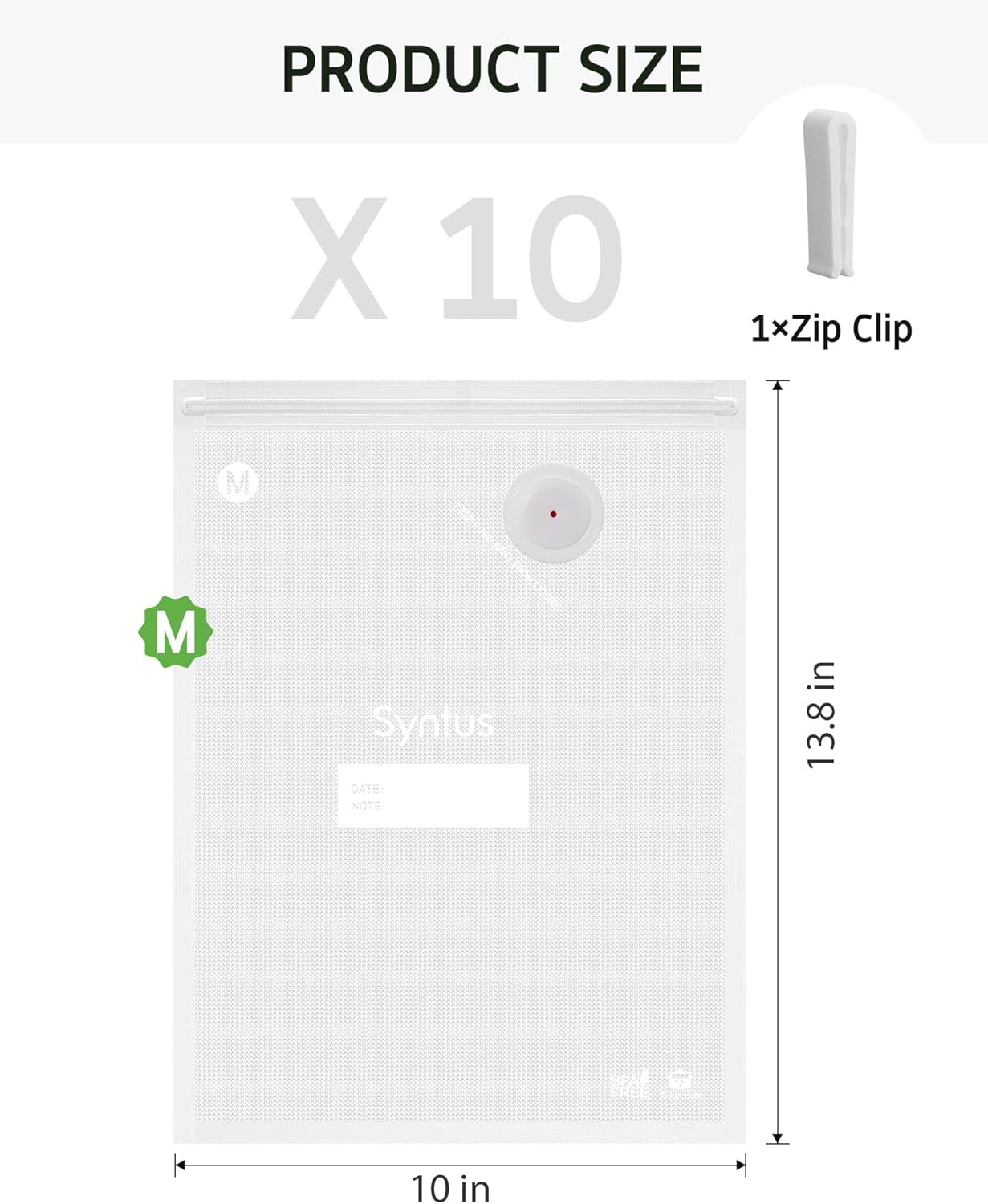 [2025 Upgraded]  Vacuum Sealer Bags for Food, 10 Pcs Medium Size 10" X 13.8" Food Storage Bags for Sous Vide Cooking Microwave Heating, Air Valve Zipper Bags & Zip Clips