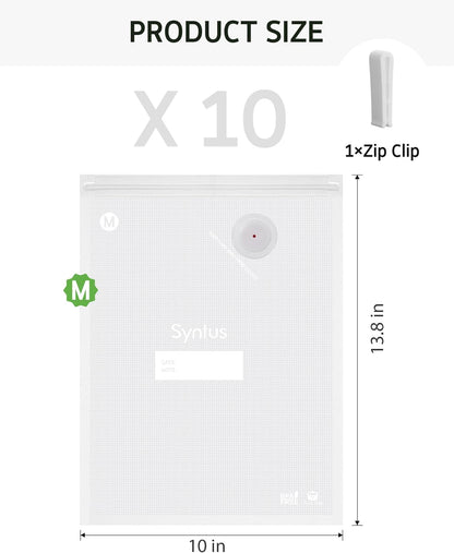 [2025 Upgraded]  Vacuum Sealer Bags for Food, 10 Pcs Medium Size 10" X 13.8" Food Storage Bags for Sous Vide Cooking Microwave Heating, Air Valve Zipper Bags & Zip Clips