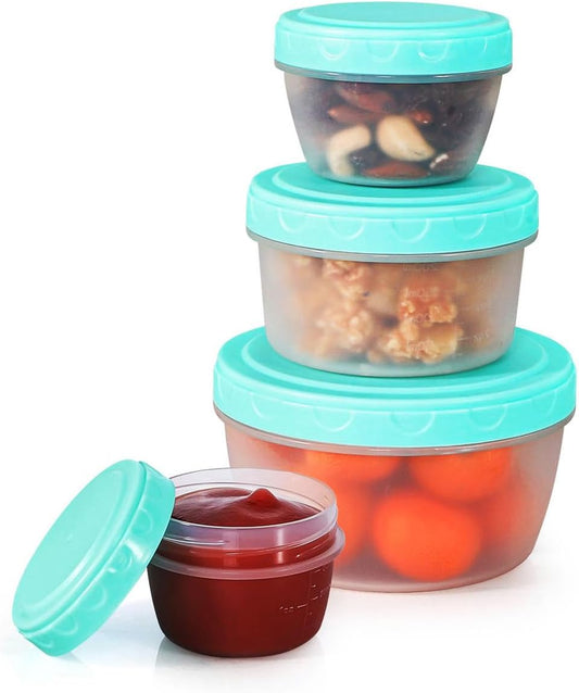 [4 Pack] Food Storage Containers Set with Lids, Stackable Snack Containers with Leakproof Screw-On Top, BPA Free round Salad Dressing Container - Dishwasher, Microwave & Freezer Safe（Green）