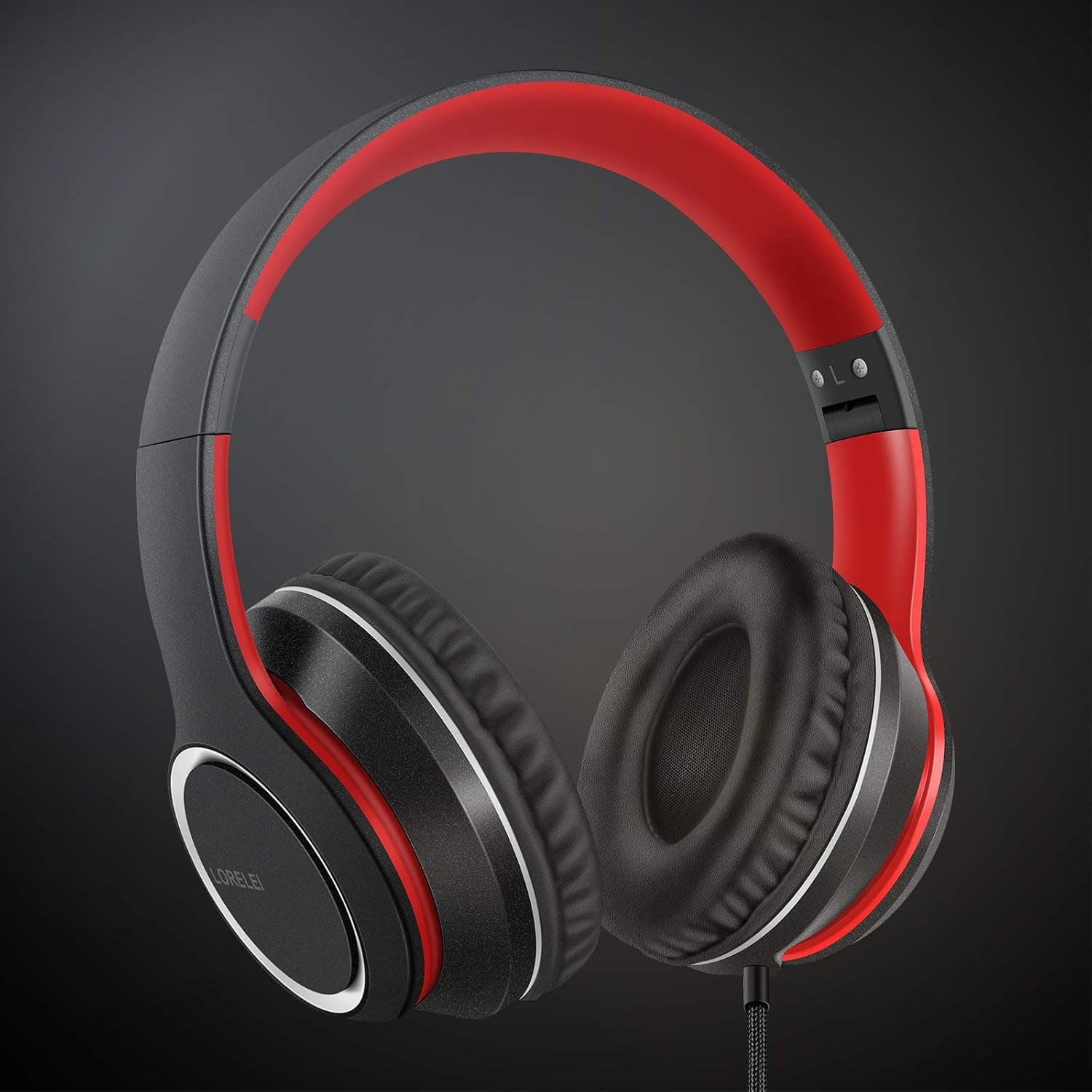 X8 Over-Ear Wired Headphones with Microphone with 1.45M-Tangle-Free Nylon Line&3.5Mm Plug,Lightweight Foldable & Portable Headphones for Smartphone,Tablet,Computer,Mp3/4(Black-Red)