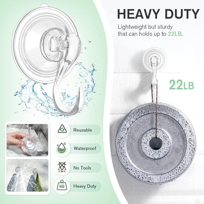 Wreath Hanger, Large Suction Cup Wreath Hooks with Wipes, Heavy Duty, 22 LB Capacity, Removable and Reusable, Clear, 2 Pcs