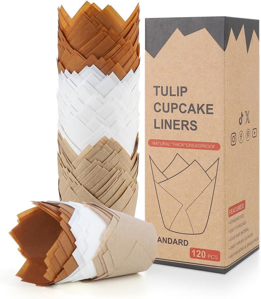 (120Pcs) Tulip Cupcake Liners - Standard Parchment Paper Cupcake Liners, Greaseproof Food Grade Baking Cups for Christmas, Wedding, Party(Multicolor)