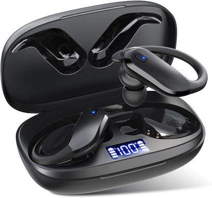 Wireless Earbuds Bluetooth 5.3 Headphones Sport,Ipx7 Waterproof Sports Earphones with Earhooks,48H Playtime,Lightweight 7.8G,Fast Charging Case,Noise Cancelling Mic for Running Gym Workout-Black