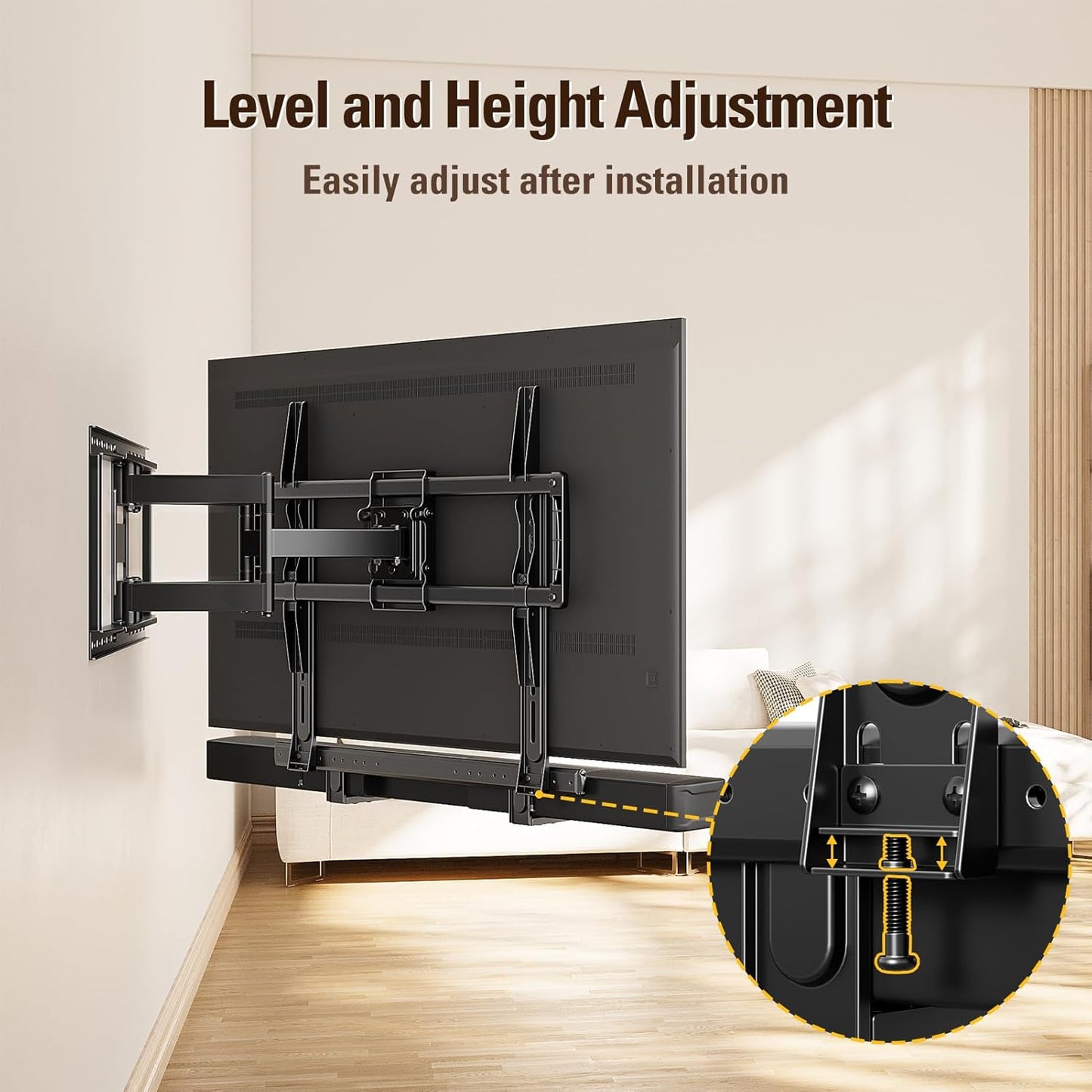 Soundbar Mount, Heavy Duty Soundbar Wall Mount for Most Sound Bars with Hole/Without Hole up to 26.5 LBS, Soundbar Bracket Height Adjust, No-Slip Base Holder Extends 3.44”-6.06”, MD5428