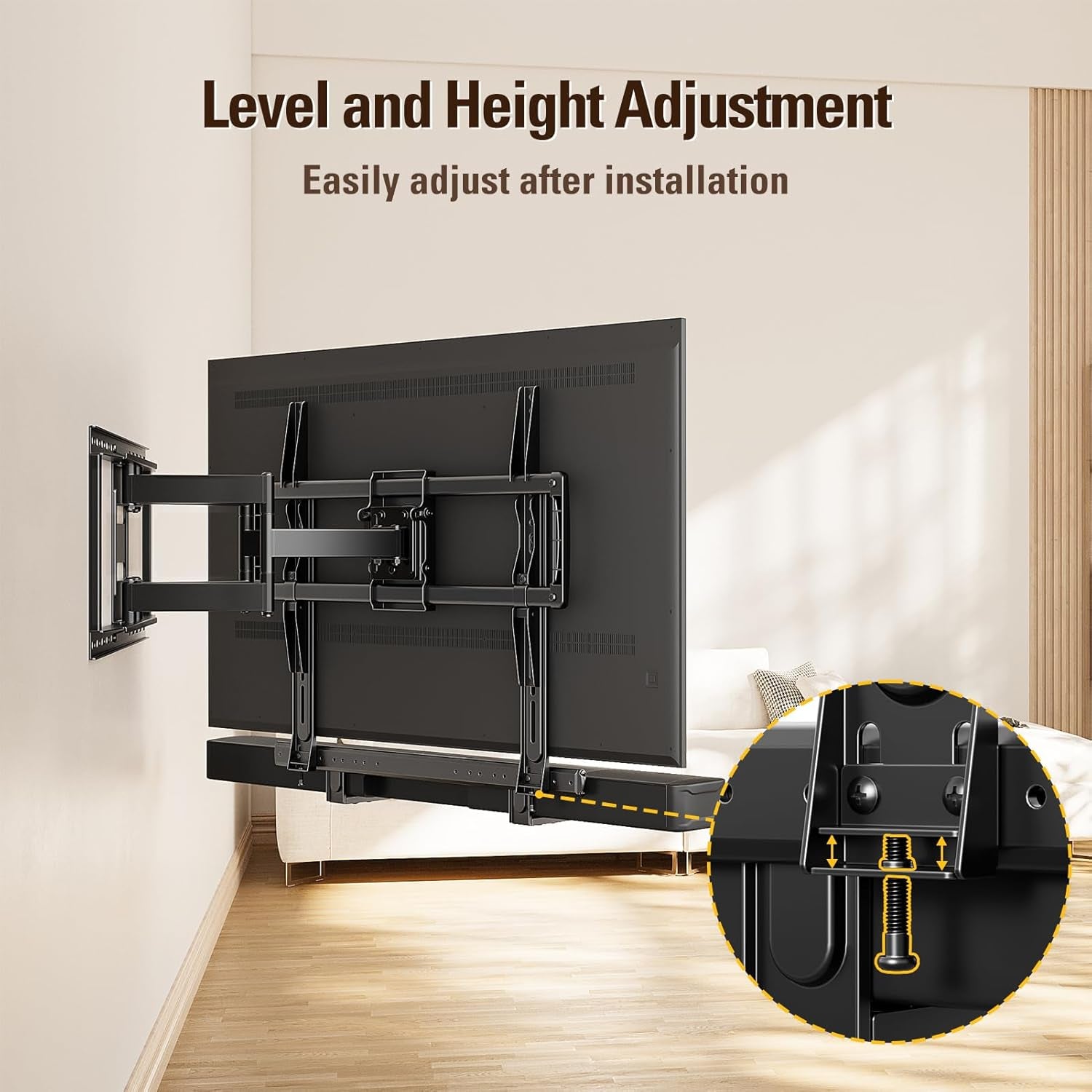 Soundbar Mount, Heavy Duty Soundbar Wall Mount for Most Sound Bars with Hole/Without Hole up to 26.5 LBS, Soundbar Bracket Height Adjust, No-Slip Base Holder Extends 3.44”-6.06”, MD5428