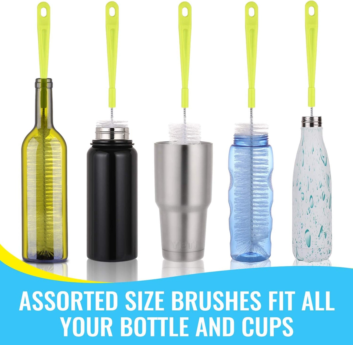 Bottle Cleaning Brush Set - Long Handle Bottle Cleaner for Washing Narrow Neck Beer Bottles, Sports Water Bottles with Straw Brush, Kettle Spout/Lid Cleaner Brushes