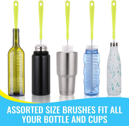 Bottle Cleaning Brush Set - Long Handle Bottle Cleaner for Washing Narrow Neck Beer Bottles, Sports Water Bottles with Straw Brush, Kettle Spout/Lid Cleaner Brushes