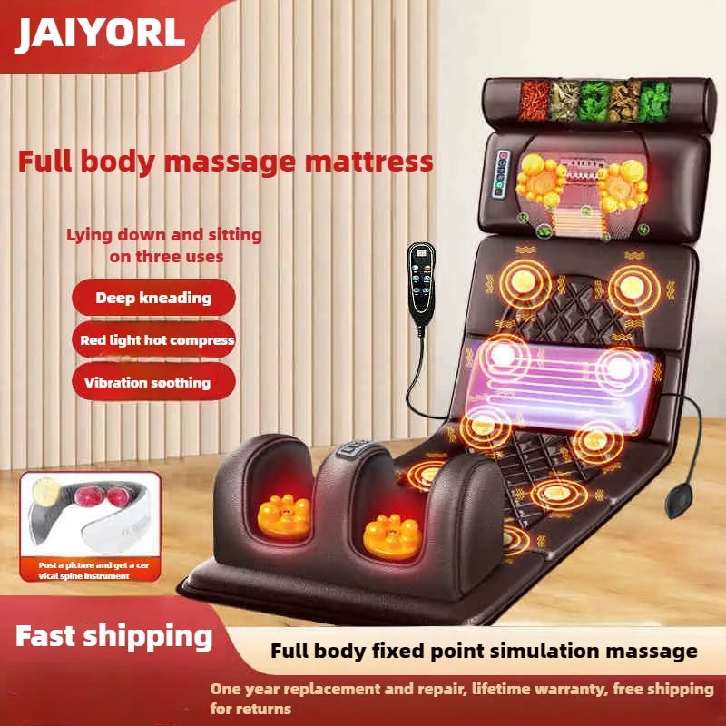 Full Body Electric Massage Mat Pad with Heating, Hand Control, Airbag, Neck, Shoulder, Waist, and Back Vibration Kneading Cushion