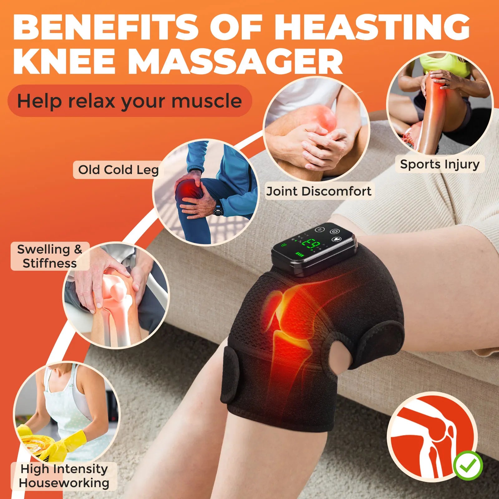 Heated Knee Massager Portable - Joint & Muscle Pain Relief & Rejuvenation