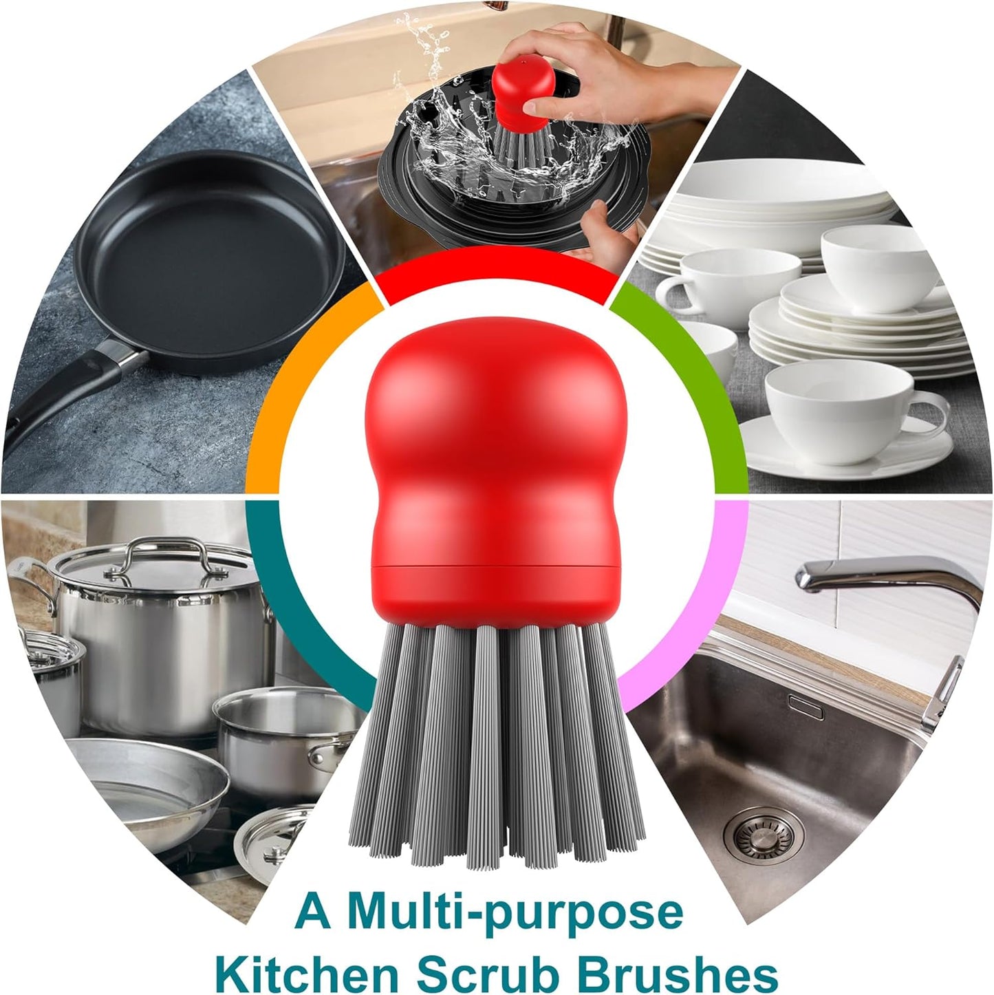 Mini Dish Brush for Cleaning Chicken Shredder, Palm Brush Dish Scrubber with Ergonomic Grip, Kitchen Brush for Washing Dishes, Pans, Pots, Sink, 1 Pack (Red)