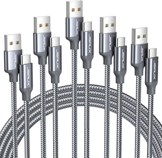 USB a to USB C Cable [5-Pack, 3.3FT], USB to Type C Charger Cord Fast Charging Compatible with Iphone 16/15 Series, Galaxy S20/S10/S10+/S9, Note 20/10, Moto G, LG - Grey