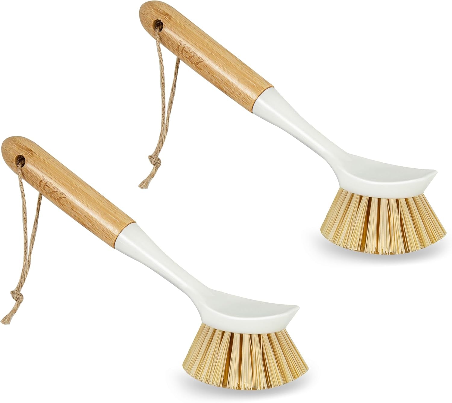 Kitchen Dish & Cast Iron Brush with Scraper, [2 Pack] Skillet Scrub Cleaner with Handle, Kitchen Cleaning Scrubber for Dishes, Pots, Cast Iron Skillet, Non-Stick Frying Pans, Sinks and House Cleaning