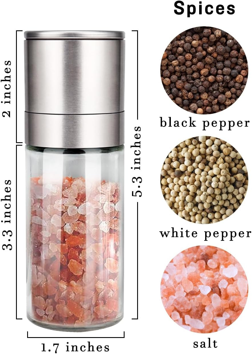 ® Salt Grinder Pepper Mill, Refillable, Adjustable Coarseness Black Pepper Grinder, Stainless Steel Sea Salt Shaker with Ceramic Rotor(Seasoning Not Included)