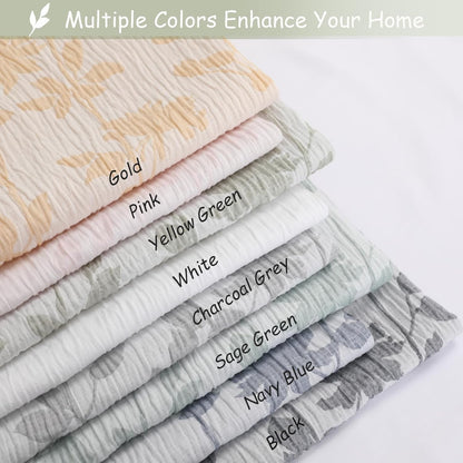 Yellow Green Stall Shower Curtain, Floral Crinkled Soft Fabric Shower Curtain for Bathroom, Modern Farmhouse Textured Cute Boho Bath Decor, Machine Washable, 36Wx72L Inches