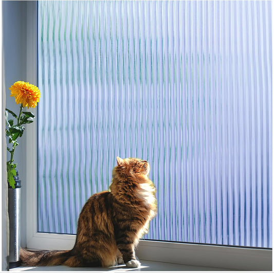 Window Privacy Film Reeded Glass, Frosted 3D Fluted Glass Window Cling, Adhesive Vinyl Decorative Door Stickers for Bathroom Home Sun Blocking, 17.5X78.7 In, Blue