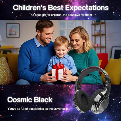 Kids Bluetooth 5.3 Headphones, Wireless Metallic Gradient Headset, Lightweight Foldable on Ear Headphones with Aux Cord, Fast Charging, Built-In Mic, for School/Travel/Tablet/Ipad