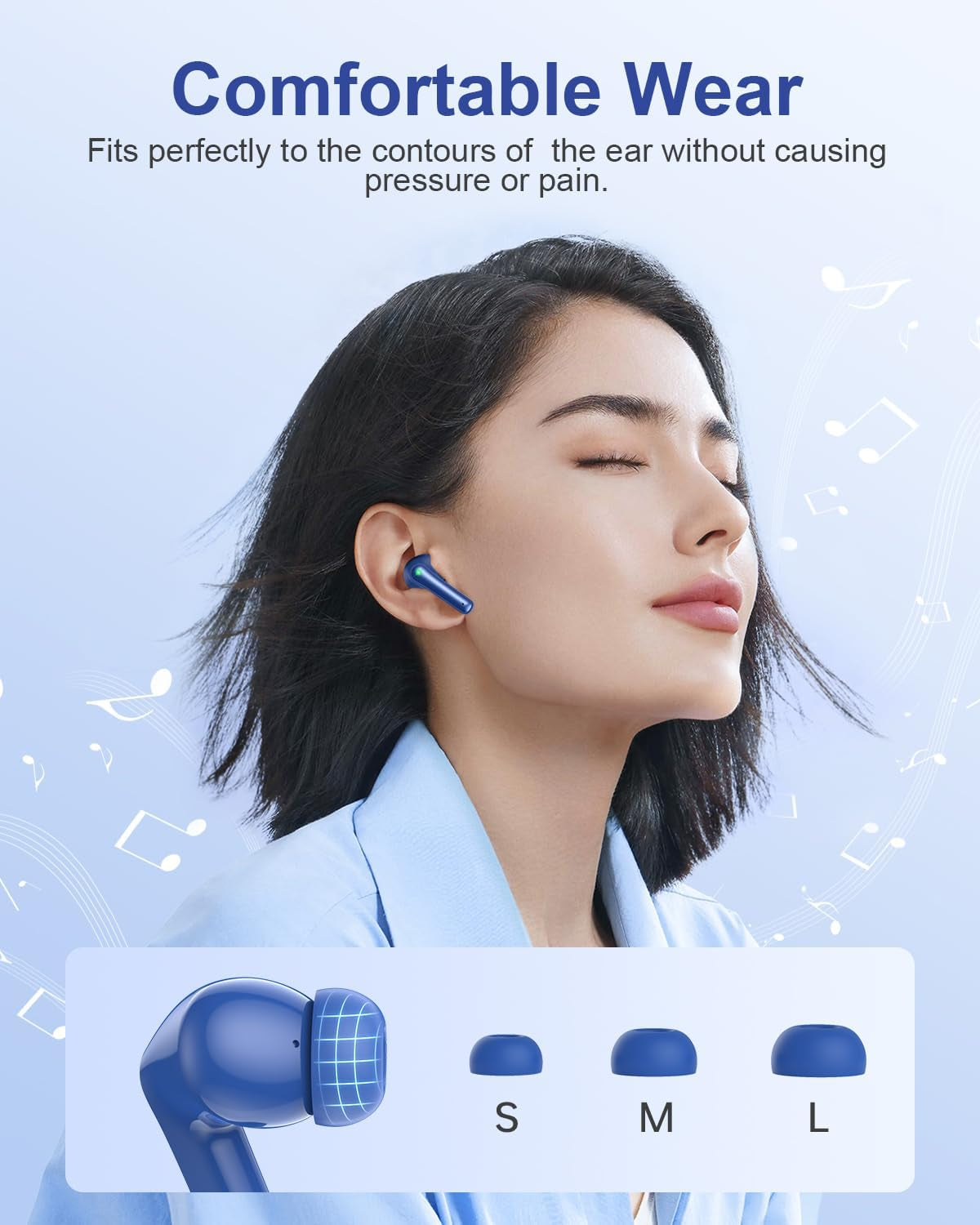 Wireless Earbuds, Bluetooth Ear Buds Headphones, 40H Long Playtime, Stereo Deep Bass, LED Power Display, IPX7, Lightweight in Ear Earphone with Mic for Iphone Android Phone