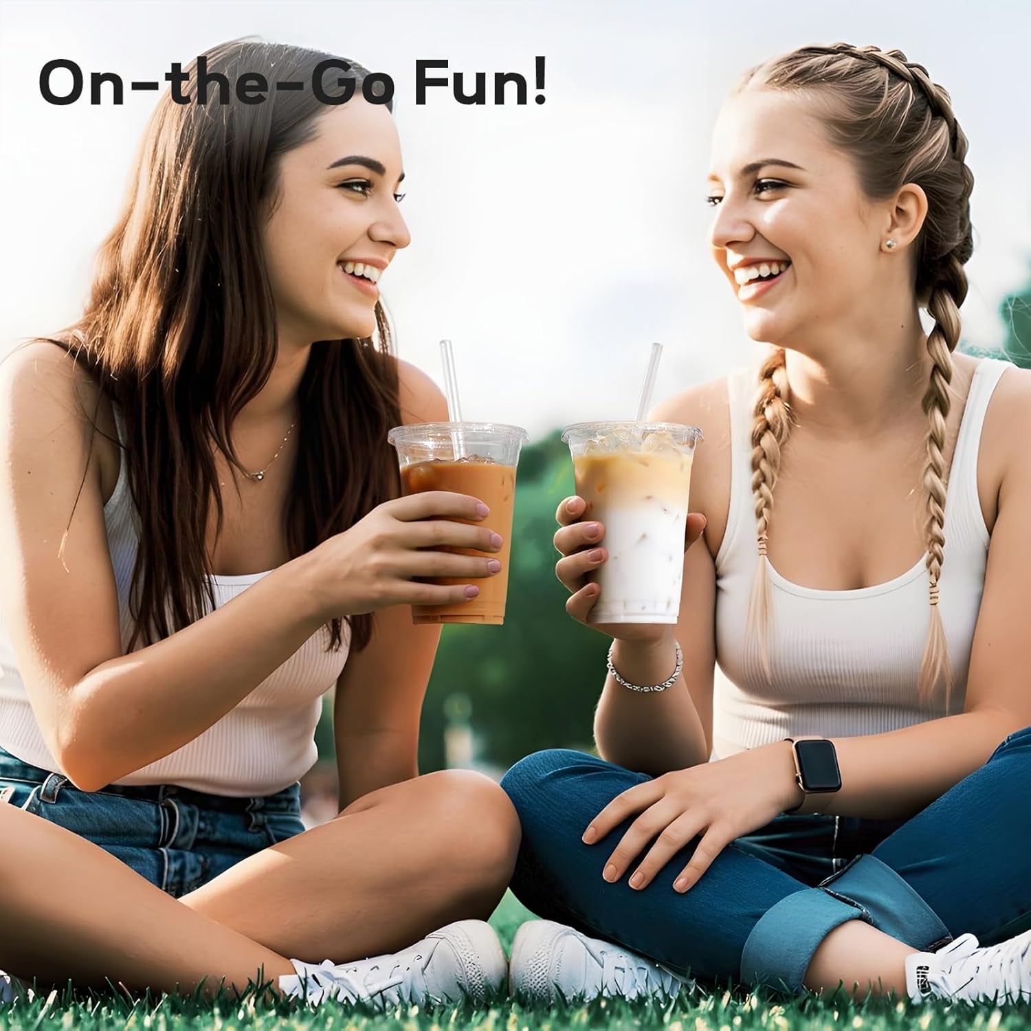 100 Pack - 16 Oz Clear Plastic Cups with Lids and Straws, Food Safe Disposable Iced Coffee Cups for Cold Beverages, Smoothies, Iced Coffee, Leak-Proof, Bpa-Free