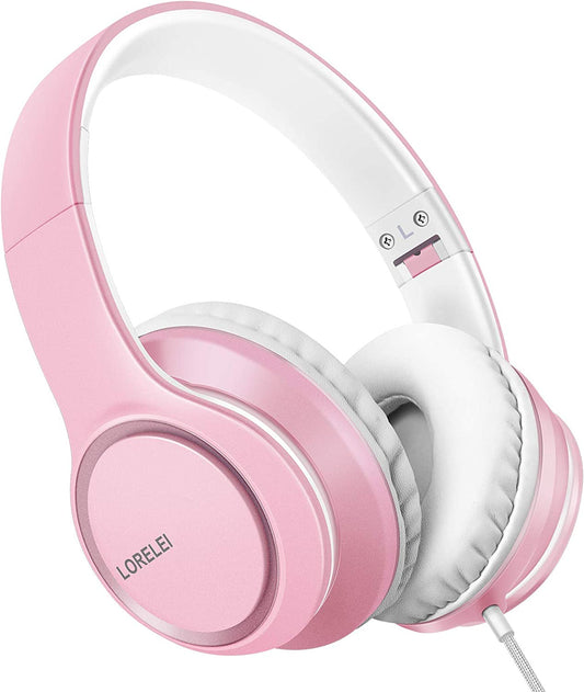 X8 Over-Ear Wired Headphones with Microphone with 1.45M-Tangle-Free Nylon Line&3.5Mm Plug,Lightweight Foldable & Portable Headphones for Smartphone,Tablet,Computer,Mp3/4（Pearl Pink）