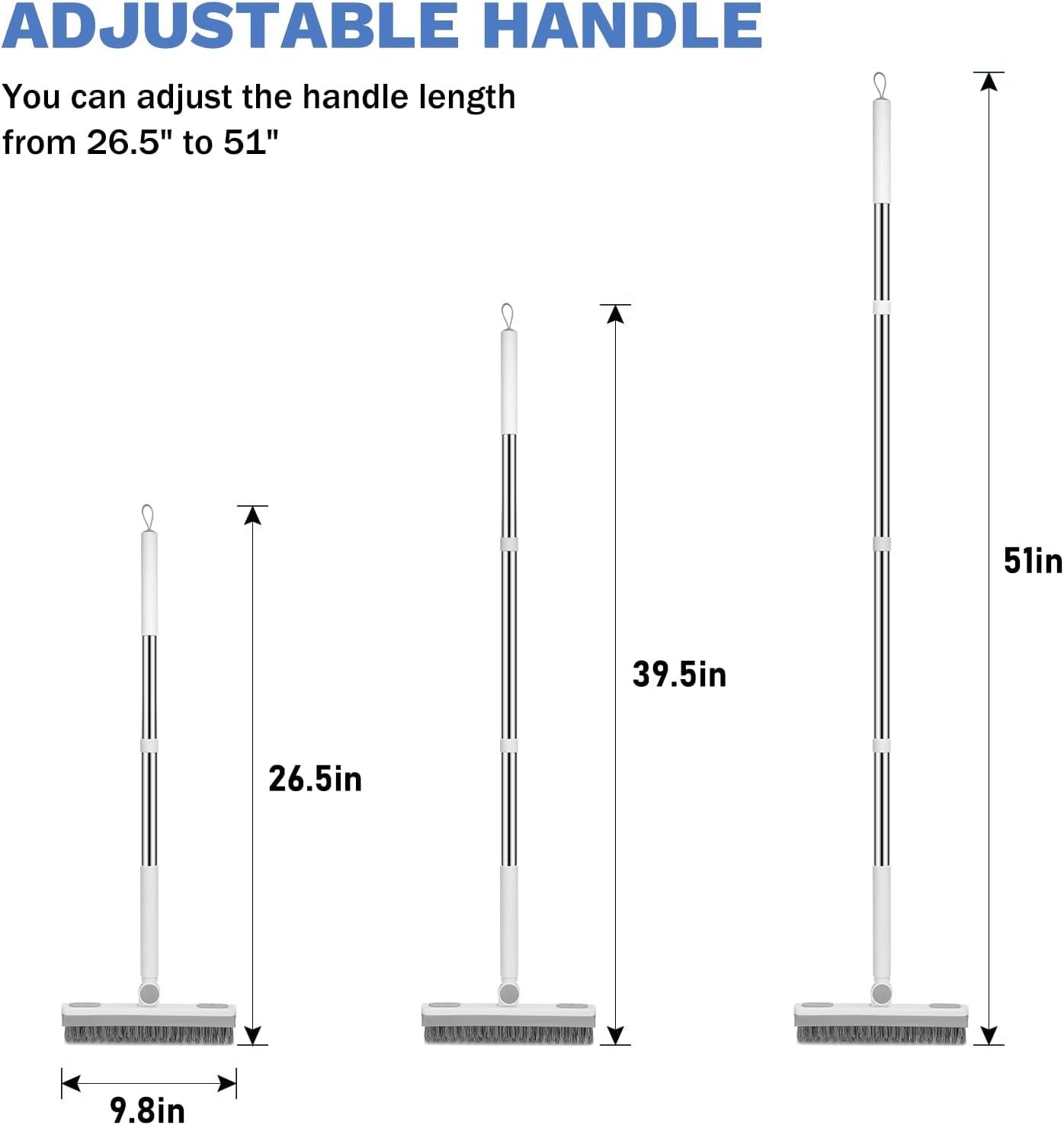 Grout Cleaner Brush with Long Handle, V-Shaped Floor Scrub Brush Swivel Grout Brush Stiff Bristle Floor Grout Scrubber for Bathroom, Tile Line, Crevice, Kitchen, Wall, Deck, Garage, White Grey