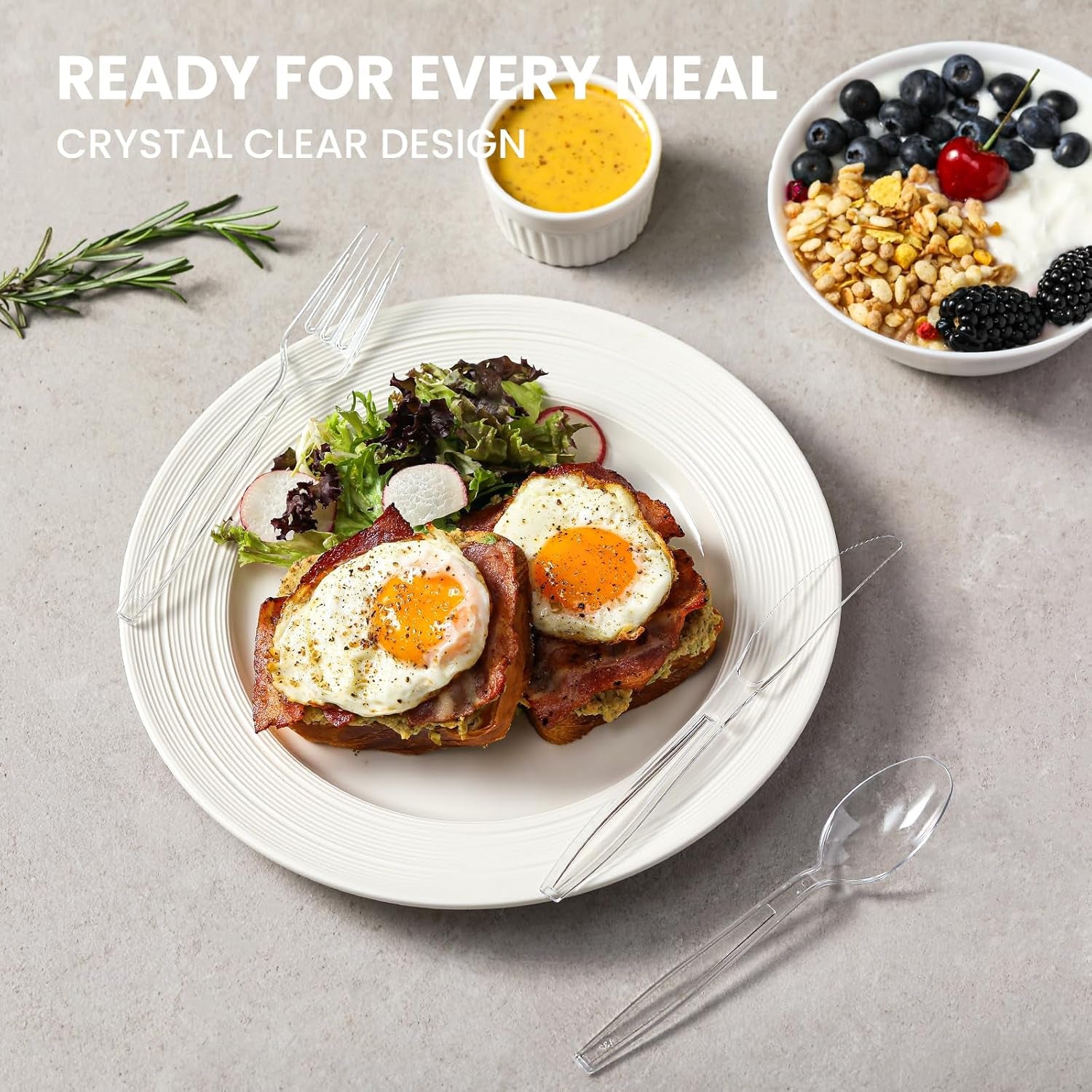 400 Count Heavy Duty Plastic Silverware, Bpa-Free, Clear Plastic Cutlery Set, Premium Disposable Utensils for Party Everyday Use, 150 Forks, 150 Spoons and 100 Knives