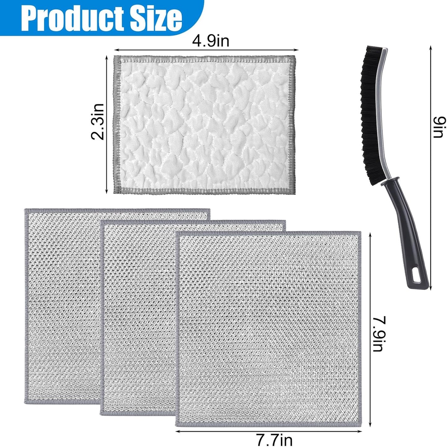 Cast Iron Scrubber Cleaner Kit, Metal Scrubber for Dishes, Skillet, Pots, Pan, Griddles, Reusable 3-Layer Non-Scratch Wire Dishcloth for Kitchen, Stove Top, Dishes and Sink