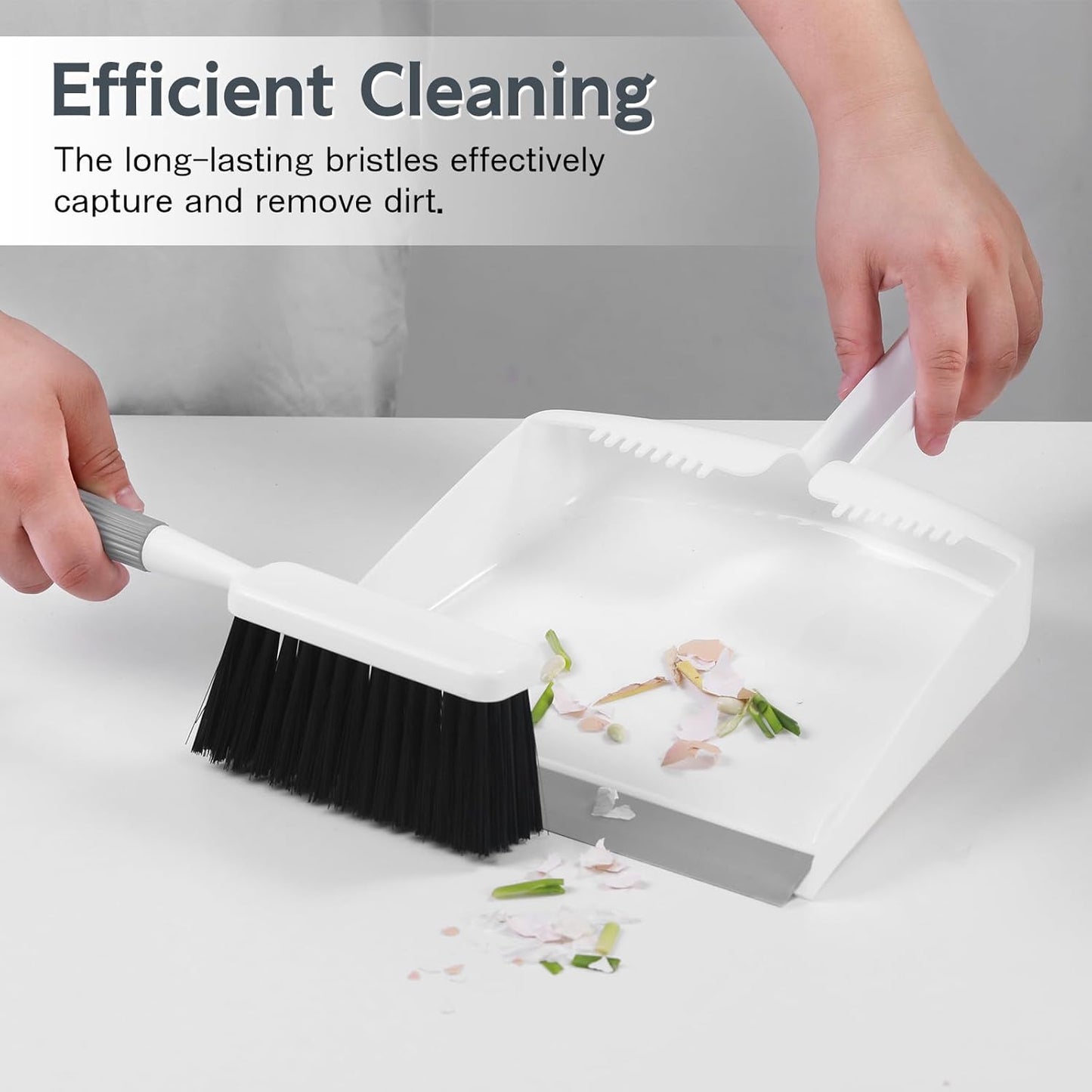 Mini Broom and Dustpan Set, Portable Cleaning Brush and Dustpan Combo Nesting Snap-On Handheld Dust Pan and Brush Set, Small Brush Dustpan for Kitchen, Desktop, Pet, Floor, Sofa, Grey White