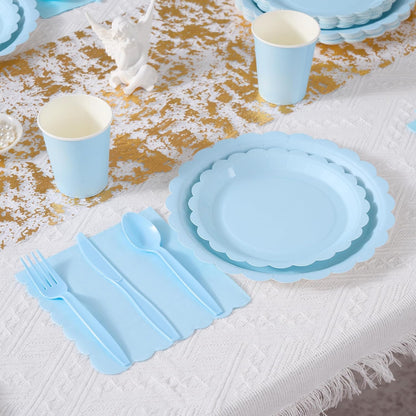 Light Blue Paper Plates Set, 175 PCS Party Supplies, Disposable Dinnerware Set for 25 Guests, Light Blue Paper Plates Napkins Cups Blue Plastic Forks Knives Spoons for Wedding Festivals