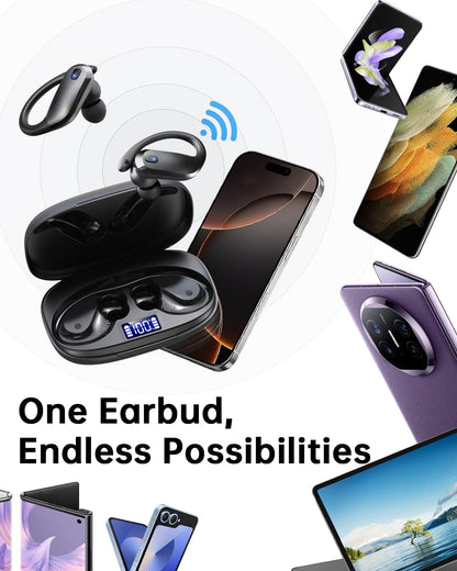 Wireless Earbuds Bluetooth 5.3 Headphones Sport,Ipx7 Waterproof Sports Earphones with Earhooks,48H Playtime,Lightweight 7.8G,Fast Charging Case,Noise Cancelling Mic for Running Gym Workout-Black