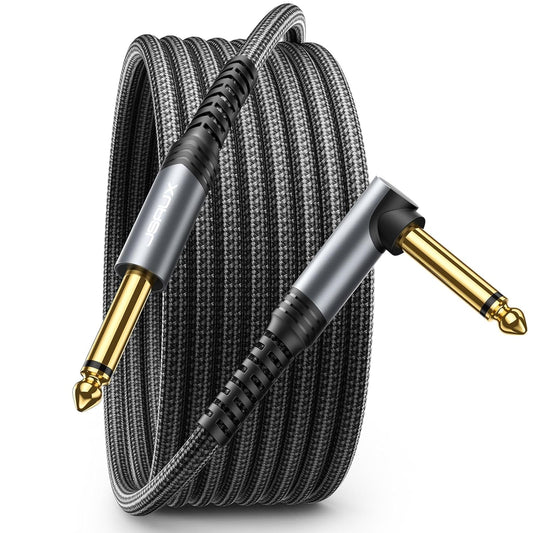 Guitar Cable 10 Ft, Amp Cord for Electric Guitar/Mandolin/Bass, Pro Audio Instrument Cable with 1/4" Tips(Ts Port) Right Angle to Straight-Gray