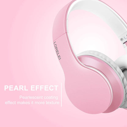 X6 Over-Ear Headphones with Microphone, Lightweight Foldable & Portable Stereo Bass Headphones with 1.45M No-Tangle, Wired Headphones for Smartphone Tablet MP3 / 4 (Pearl Pink)