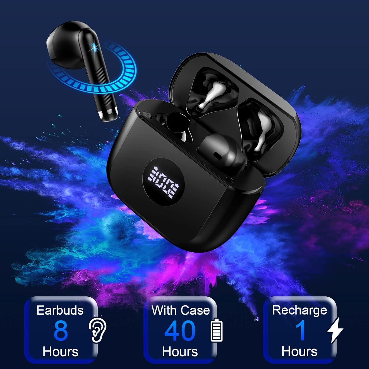 Wireless Earbuds, Bluetooth 5.4 Headphones Stereo Bass, in Ear Earphones 4 ENC Noise Cancelling Mic, 40H Playtime Ear Buds with Mini USB C Charging Case, IP7 Waterproof Sports Earbuds for Android Ios