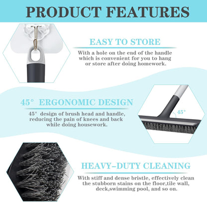 Floor Scrub Brush with Long Handle - Adjustable Handle 2 in 1 Scrape and Heavy-Duty Stiff Bristle Floor Scrubber Brush for Cleaning Bathroom, Kitchen Patio Tile Garage and Deck