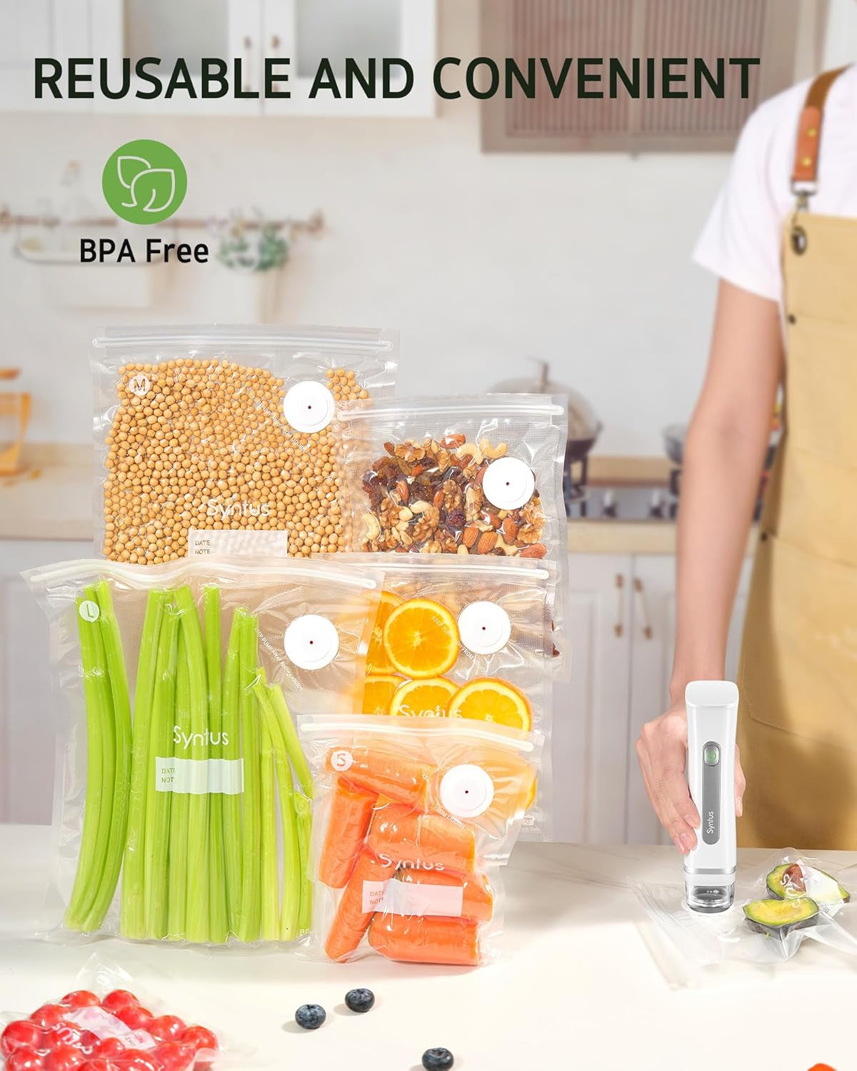 [2025 Upgraded]  Vacuum Sealer Bags for Food, 10 Pcs Medium Size 10" X 13.8" Food Storage Bags for Sous Vide Cooking Microwave Heating, Air Valve Zipper Bags & Zip Clips