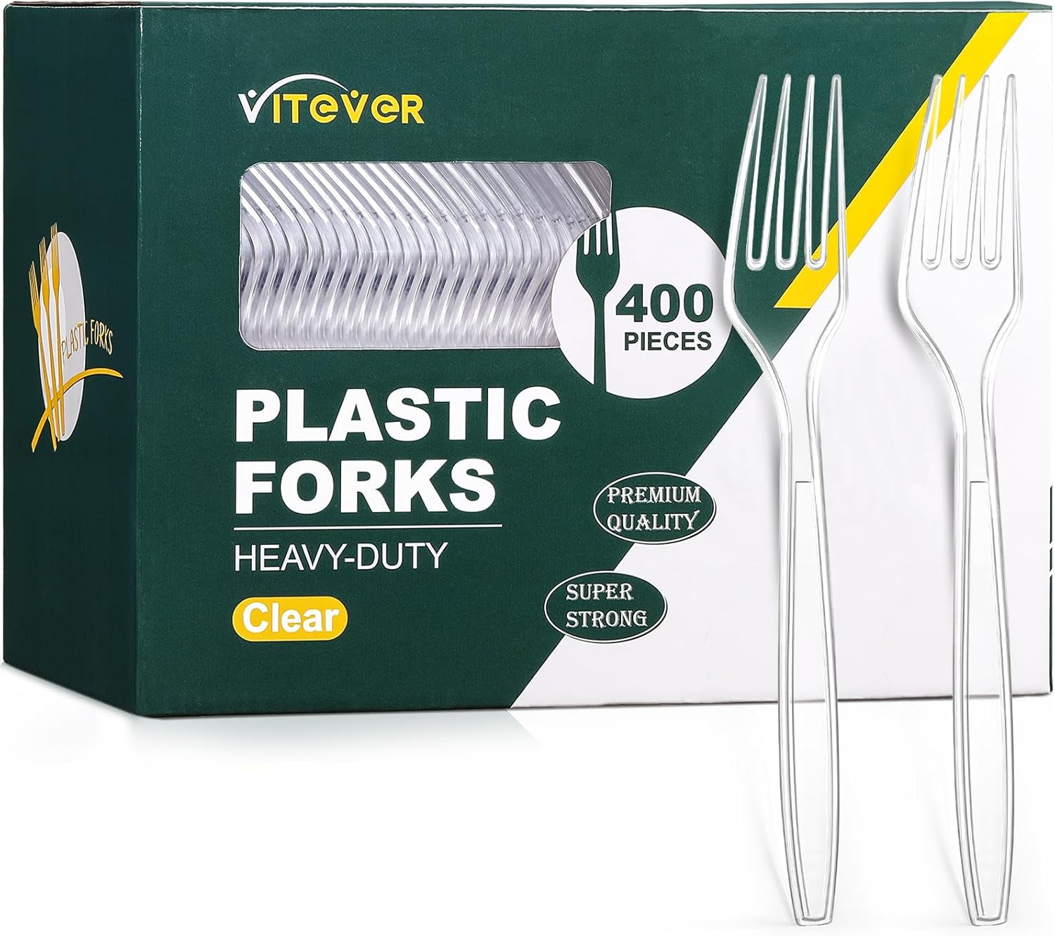 [400 Count] Heavy Duty Plastic Forks, Premium Disposable Clear Forks, Durable Plastic Cutlery for for Parties, Picnics, Big Event, Daily Use - Heat Resistant & BPA Free