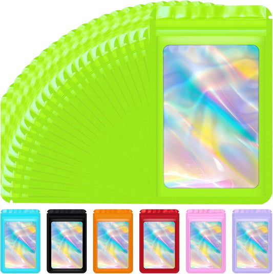 100 Pcs Mylar Bags, Resealable Holographic Bags, Sealable Packaging Bag for Small Business, Freshie Supplies, Candy Sample Jewelry Product Bag, Foil Pouch for Party Favor (3×3 Inch, Green)