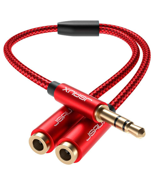 Headphone Splitter 3.5Mm, Audio Splitter 2 Female to 1 Male, Dual Headphone Adapter Compatible with PS4, PS5, Xbox, Nintendo Switch, PC Gaming Headsets, Phone, Tablet, Laptop and More-Red