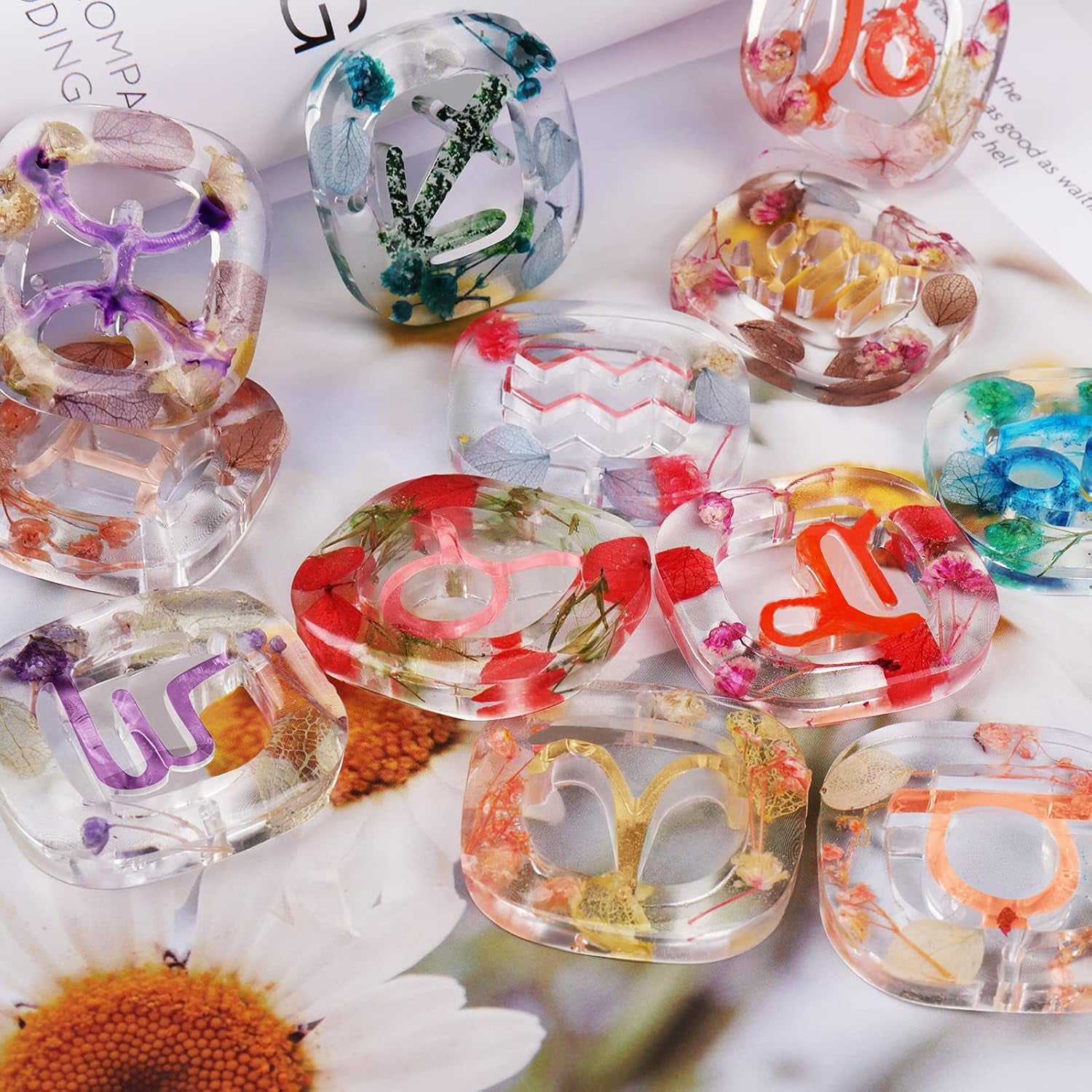 Zodiac Keychain Silicone Resin Molds 12 Constellation Epoxy Jewelry Casting Molds with 50 Pcs Open Jump Rings Christmas Resin Molds for DIY Making Pendant Ornaments Decoration and Gifts