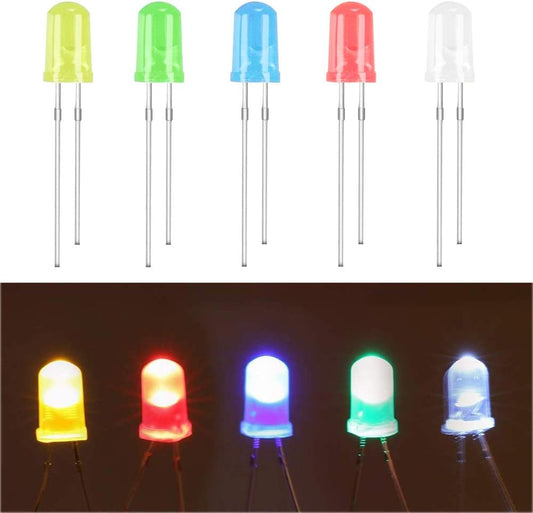 (100 Pcs)  5Mm LED Light Diodes, LED Circuit Assorted Kit for Science Project Experiment (Multi-Colored - 5 Color)