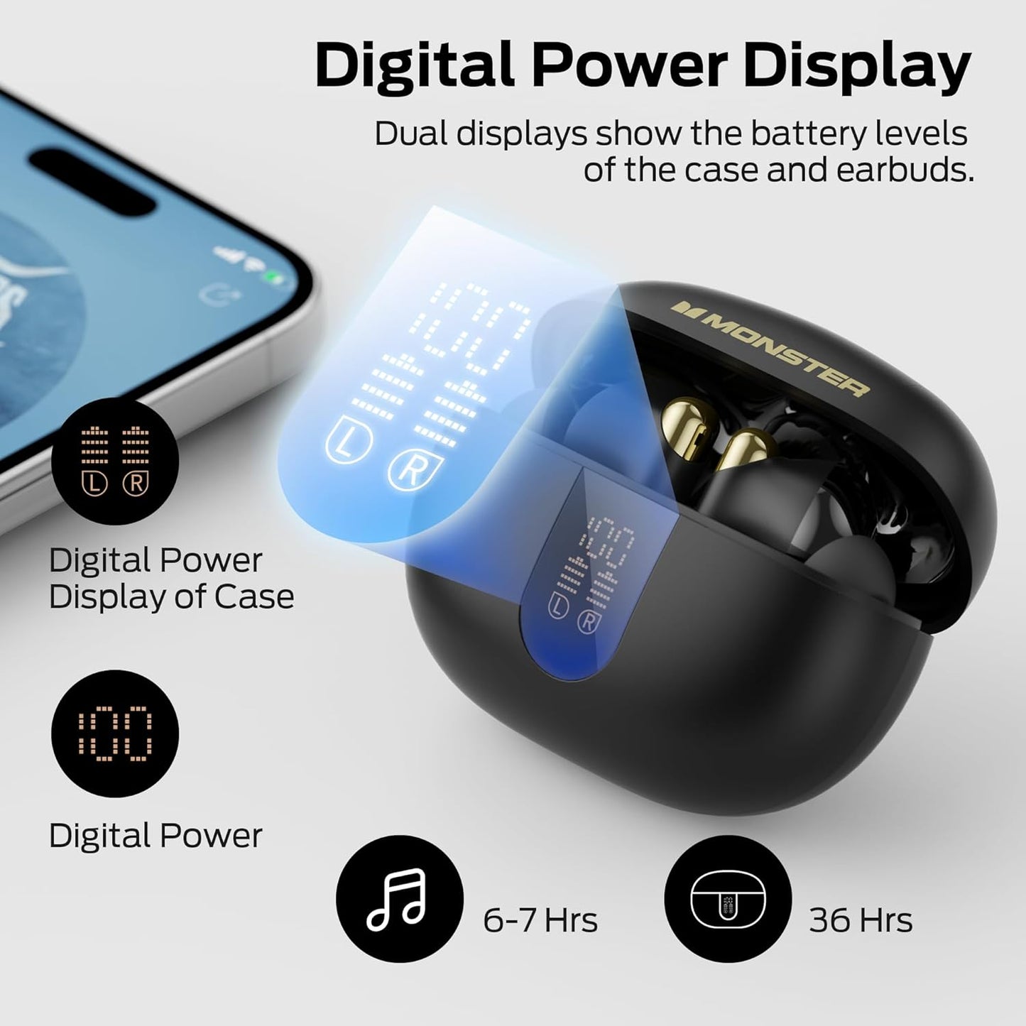 Wireless Earbuds, Bluetooth 6.0 In-Ear Headphones with Charging Case, Stereo Earphones Deep Bass Sound, Built-In Mic, Clear Call, Water Resistant Design for Sports