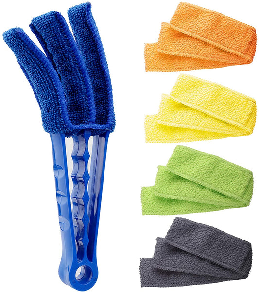 Window Blind Cleaner Duster Brush with 5 Microfiber Sleeves - Blind Cleaner Tools for Window Shutters Blind Air Conditioner Jalousie Dust